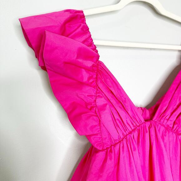 For Love & Lemons Clementine Poplin Babydoll Mini Dress Ruffle Cap Sleeve Pink M - Picture 9 of 13